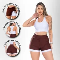 Conjunto Academia Shorts com Bolso e Top Nadador com Bojo Removível