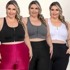Kit Top Nadador Plus Size Academia Com Zíper E Bojo Removível + 5 Cores G1 e G2