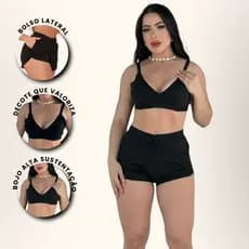 Conjunto Biquíni Decote V Alta Sustentação e Shorts Praia com Bolso Lateral