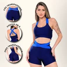 Conjunto Academia Shorts Cós Transpassado e Top Bojo com Alças Largas