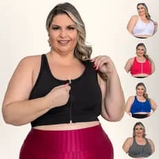 Top Zíper Academia Plus Size Alta Sustentação + 5 Cores