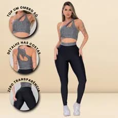 Conjunto Academia Top Um Ombro Só e Calça Cintura Alta Fitness
