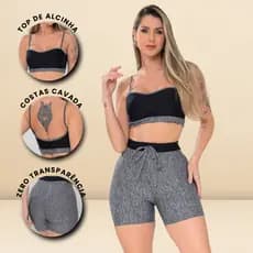 Conjunto Academia Top Alcinha com Bojo e Shorts Modela Cintura