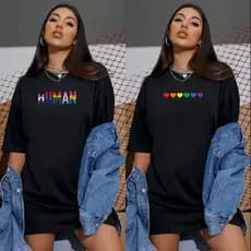Kit 2 Blusas Femininas LGBT Academia Camiseta Oversized Human Fitness Lançamento