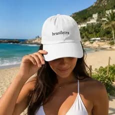 Boné Feminino Brasileira Dad Hat Moda 2026 Copa do Mundo Hexa Verão Boné Brasil Branco Ajustável