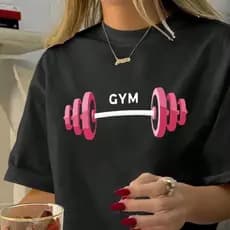 Camiseta T-Shirt Feminina Academia Fitness Treino Musculação Estampa Gym Haltere Rosa Lançamento
