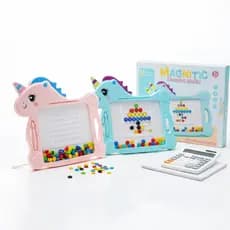 Brinquedo Educativo Infantil Lousa Magnético Unicórnio com Cartelas Rosa/Azul