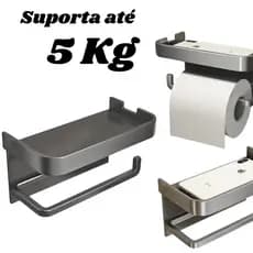 Suporte Papel Higiênico Premium Apoio Para Celular de Banheiro Fixo na Parede Sem Furos