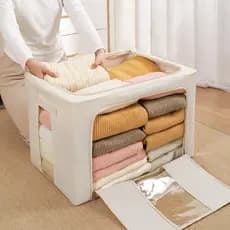 24L/66L/100L Caixa Organizadora Roupas Brinquedos Lençol Edredom Guarda Roupa Dobrável Visor Transparent