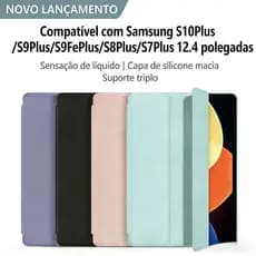 Capa Para Samsung Galaxy Tab S10Plus/S9Plus/S9FEPlus/S8Plus+/S7P/S7FE12,4Pol S10 FEplus13,1POLCom Três Dobras De Silicon