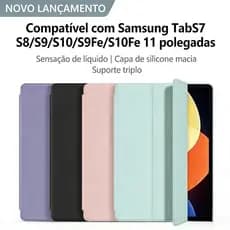 Capa Para Samsung Galaxy Tablet S7/S8/S9/S10/S9FE/S10FE /S10LITE 11 Polegadas Com Três Dobras De Silicone Macio Traseira