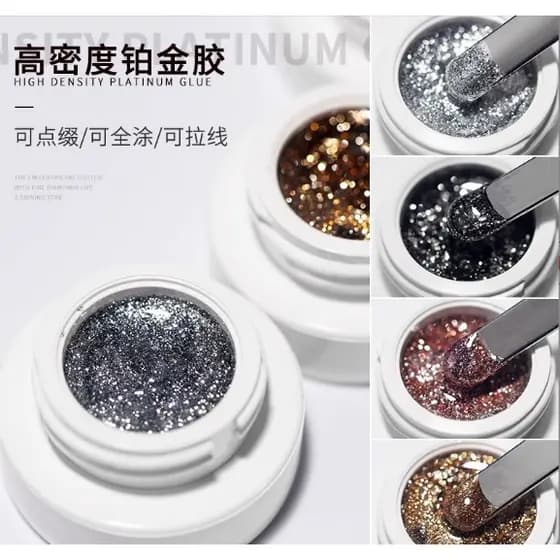 UNHA de gel LEEFE 8ml platinado de alta densidade, estilo japonês, com glitter dourado e prateado brilhante.