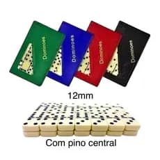 Jogo De Dominó Profissional Grosso Osso Com Pino Central Em Metal 28 Peças 12mm Diversão Garantida