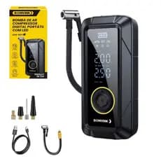 Bomba de Ar Compressor Digital Portátil Com LED Encher Pneu Elétrica Portátil Sem Fio Carro e Moto Bike mais Powerbank