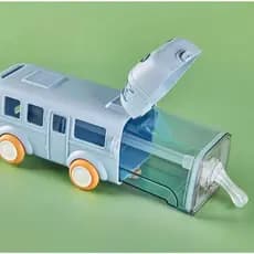 Garrafa De Água Infantil Personalizada Azul Em formato De Ônibus Com Bico Silicone