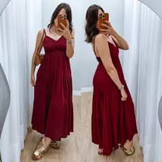 Vestido Midi Feminino Três Marias Alça Regulável Lastex Costas Romântico Casual Verão Inverno
