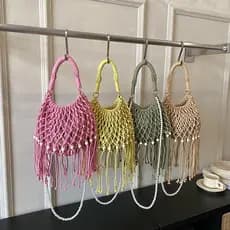 Retro grande capacidade borla tecido bolsa All-Match oco saco de praia comércio exterior moda nicho Casual saco do mensa