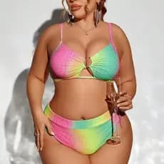 Cross-Border Plus Size maiô feminino de três pontos colorido grande peito biquíni maiô comércio exterior Split S