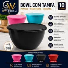 Bacia Bowl 10 Litros Com Tampa Tigela Plástica Saladeira Multiuso Cozinha TAPOER EXTRA GRANDE