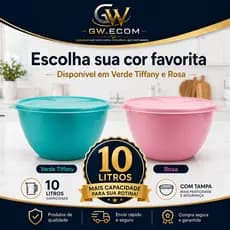 Tigela Bowl 10 Litros Com Tampa Bacia Plástica Grande Para Salada e Misturas