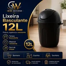 Lixeira Basculante 12L Tampa Vai E Vem Plástica Banheiro Cozinha Escritório preta