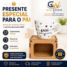 Xicara Café Pai 75ml Cerâmica com Caixinha Decorativa MDF Dia dos Pais PRESENTE PAI