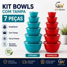 Kit Bowls Com Tampa 7 Peças Tigelas Empilháveis Saladeira Potes Plásticos Organizador Cozinha