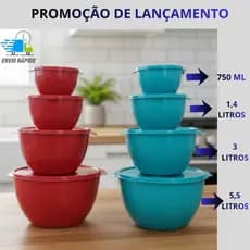 PROMOÇÃO KIT BOWLS 4 PEÇAS CONJUNTO POTES PLASTICO JOGO DE POTE REDONDO COM TAMPA SALADEIRAS TIGELA
