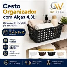 Kit Cestos Organizadores Com Alças  Plástico Multiuso Gaveta Armario Cozinha Banheiro Lavanderia
