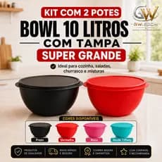 Kit 2 Potes Redondos Super Grandes 10 Litros Com Tampa Bowl Multiuso Cozinha Salada Massas Tapoer enorme