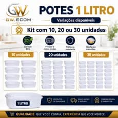 Kit Marmitas Fitness 1 Litro Potes BPA Free Freezer Microondas Transparente marmita reutilizavel