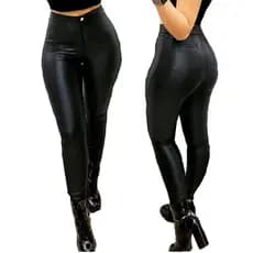 Calça Disco Cintura Alta Cirrê Com Bolsos e Botão