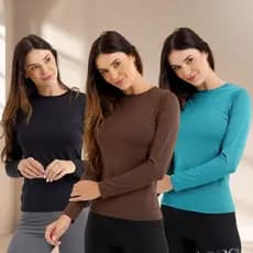 Kit 3 Camisa Manga Longa Térmica Feminina Proteção Uv 50+ Segunda pele Camiseta Malha Fria
