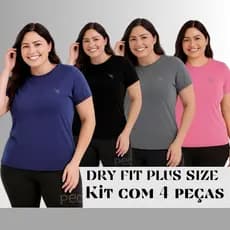 Kit 4 Blusa Dry Fit Feminino Camisa Camiseta Plus Size G1 G2 Nobre Curves Academia Treino