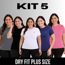 Kit 5 Camiseta Plus Size Dry Fit Academia Feminino Treino Tamanho Nobre Curves