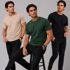 Kit 3 Camiseta Masculina Algodão Peruano Com Elastano Lisa Premium