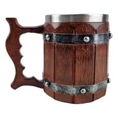 Caneca Medieval Artesanal  Barril Geek 3D em Resina Copo em Aço Inox Grande Térmico Chopp Cerveja Presente 400ml