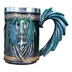 Caneca Medieval Artesanal  Asas de Dragão Geek 3D em Resina Copo em Aço Inox Grande Térmico Chopp Cerveja Presente