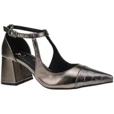 Sapato Scarpin Bico Fino Salto Quadrado Medio Tiras Fivela Croco 18300