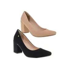 Kit 2 Pares Scarpin Bico Fino Salto Quadrado Medio Elegante 9484