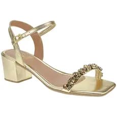 Sandália de Pedraria Strass com Fivela Ajustável Salto Bloco 030-100
