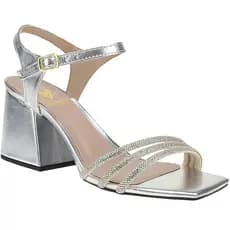 Sandalia Feminina Tira Strass Salto Alto Quadrado Metalizada Moda 9001