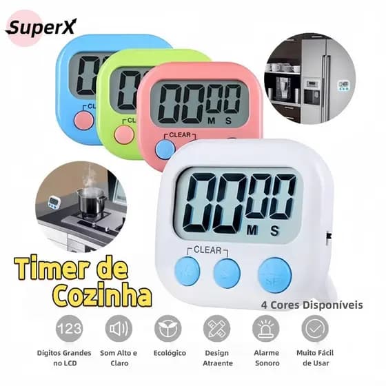 Timer Digital com Alarme | Temporizador para Cozinha e Estudo | Cronômetro Portátil