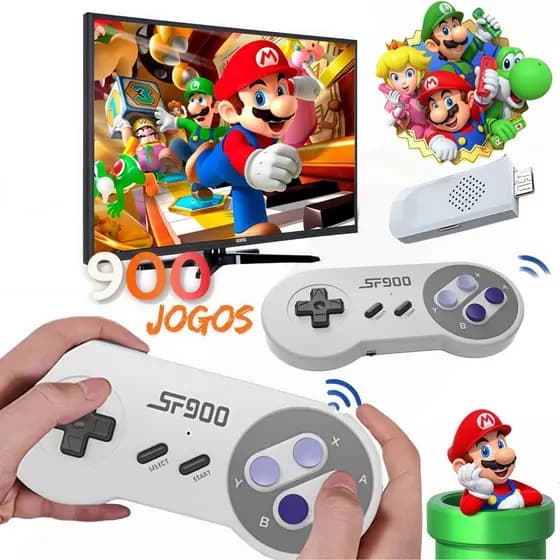 Console de Vídeo Game Retro SF900, 5000+ Jogos Embutidos, 2 Controles Sem Fio, Sistema 8-Bit Portátil