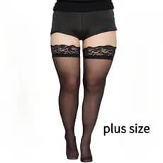 Meias Longas Plus Size Renda Ultra-Finas Meias de Tubo Alto Mulheres Brancas Pretas Meias de Seda 8J1N