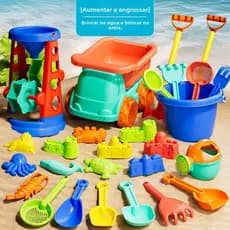 Carro de brinquedo de praia para crianças, ferramentas para brincar na água e escavar areia para bebês, ampulheta, pá, b