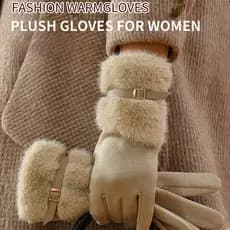 Luvas femininas de pelúcia para o inverno, versáteis, à prova de frio, quentes,acessórios de inverno