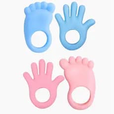 Kit Mordedor Pezinho e Mãozinha para Bebe Macio Anti Stress  Azul/Rosa Tutti-frutti