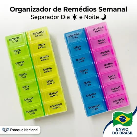 KIT Porta Comprimido 14 Dias Caixinha De Remédios Manhã E Noite