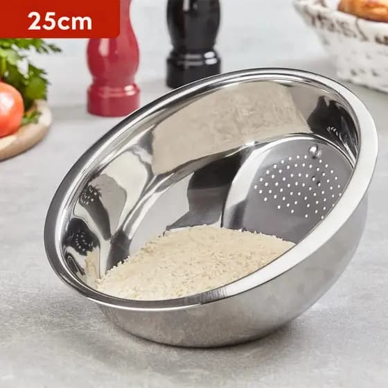 Escorredor de Arroz Inox Lava Alimentos Fruta Legumes Verduras e Saladas Cozinha Multiuso